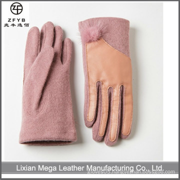 Fashion women dress smart phone leather palm wool glove